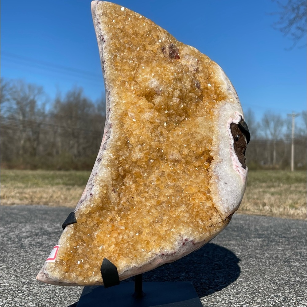 Giant citrine moon with metal stand
